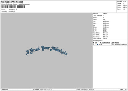 I Drink Embroidery File 4 size