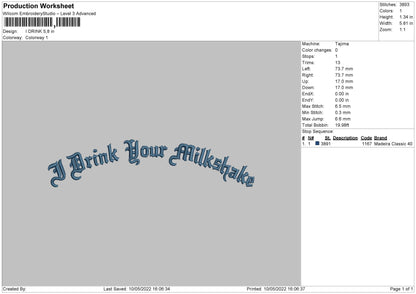 I Drink Embroidery File 4 size