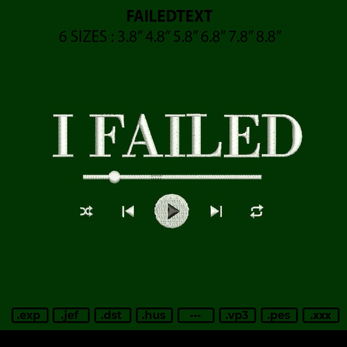 Failedtext Embroidery File 6 sizes