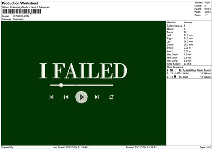 Failedtext Embroidery File 6 sizes