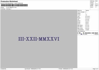 Roman Numerals 1908 Embroidery Machine Design File 6 sizes