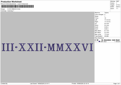 Roman Numerals 1908 Embroidery Machine Design File 6 sizes