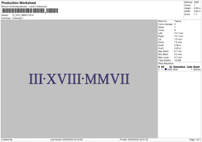 Roman Numerals 05 Embroidery File 6 sizes