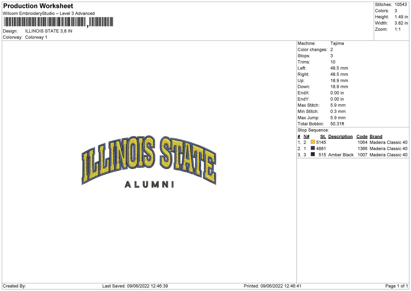 Illinois State Embroidery File 4 size
