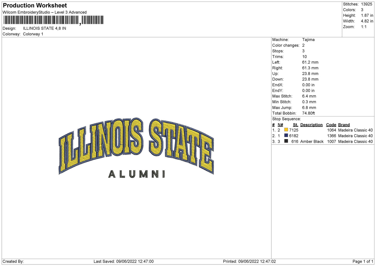 Illinois State Embroidery File 4 size
