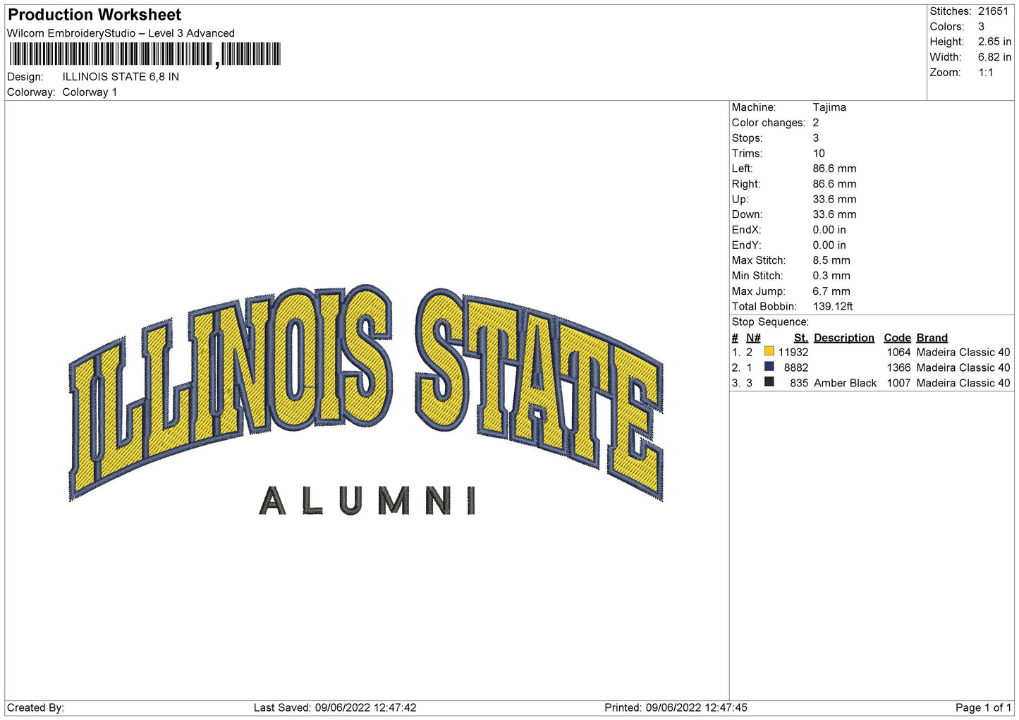 Illinois State Embroidery File 4 size