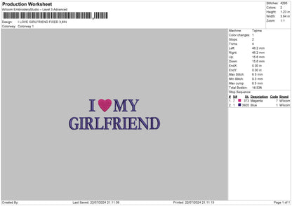 Girlfriend Text01 Embroidery File 6 sizes