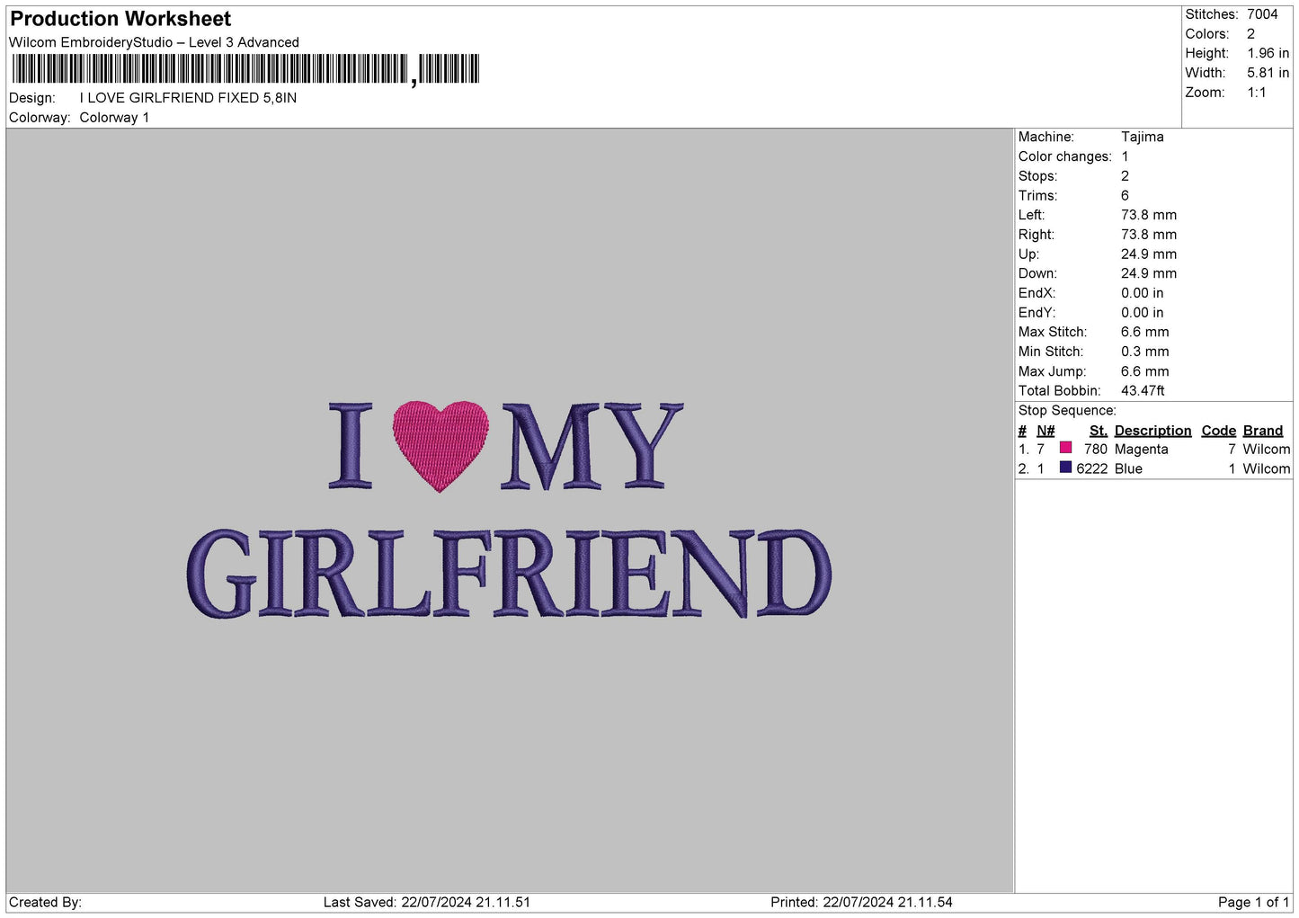 Girlfriend Text01 Embroidery File 6 sizes