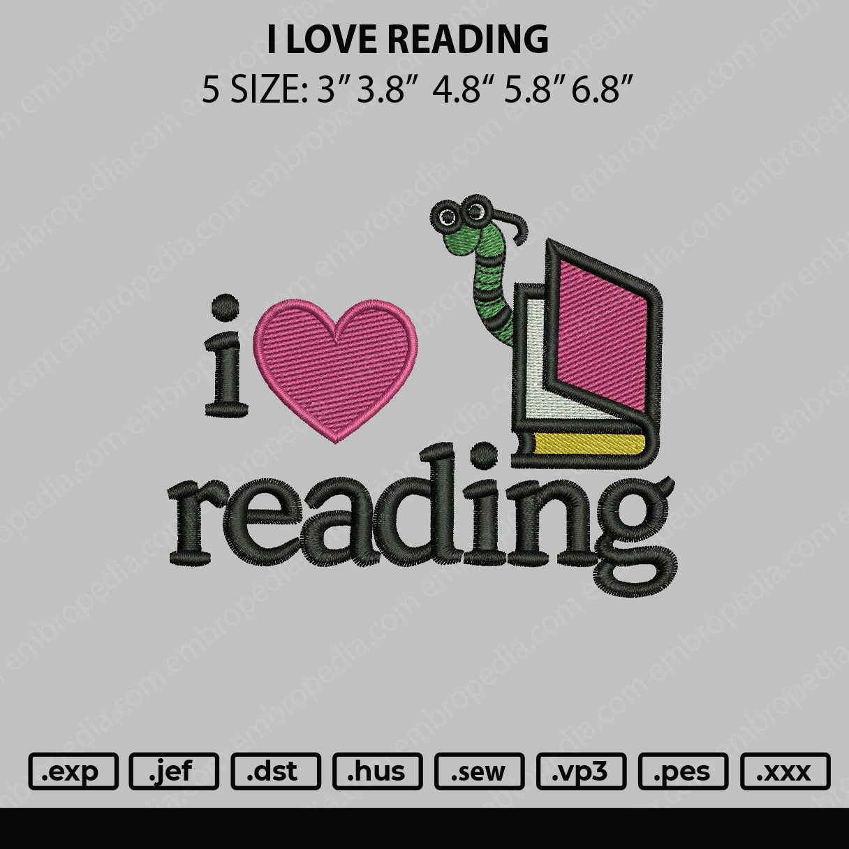 I Love Reading Embroidery File 5 sizes
