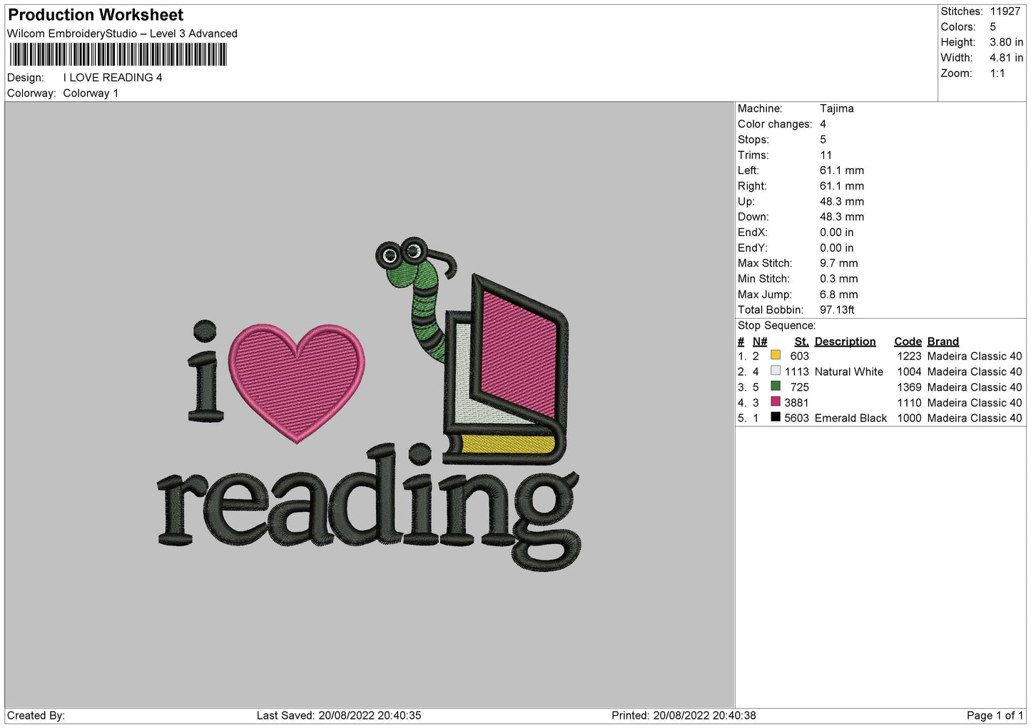 I Love Reading Embroidery File 5 sizes