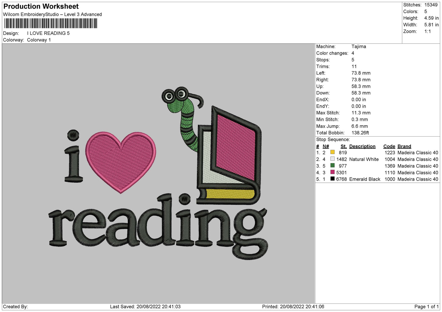 I Love Reading Embroidery File 5 sizes
