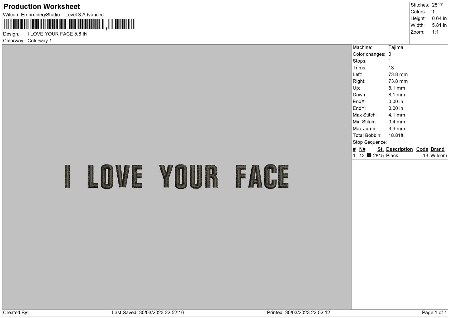 Ily Face Embroidery File 6 sizes