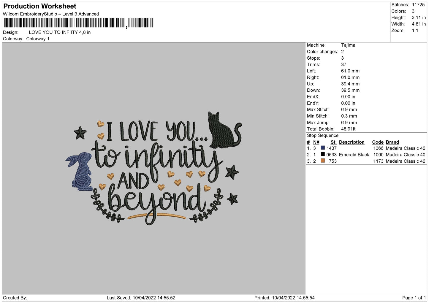 I Love You To Infinity Embroidery File 4 size