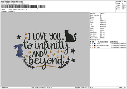 I Love You To Infinity Embroidery File 4 size