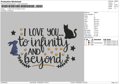 I Love You To Infinity Embroidery File 4 size