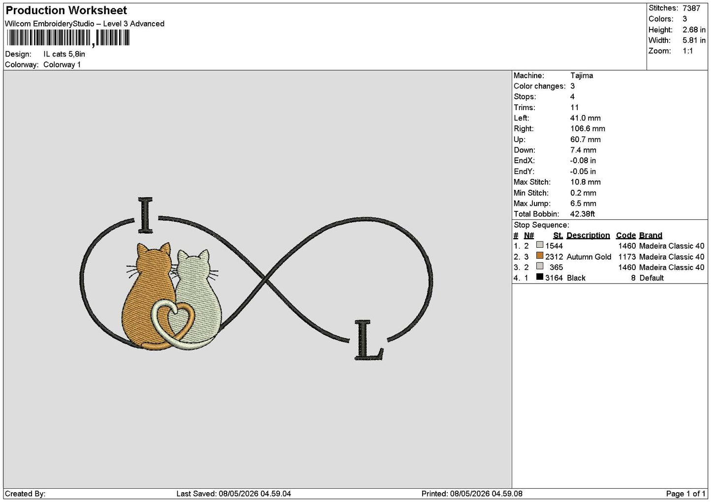 Cats 0805 Embroidery File 6 sizes