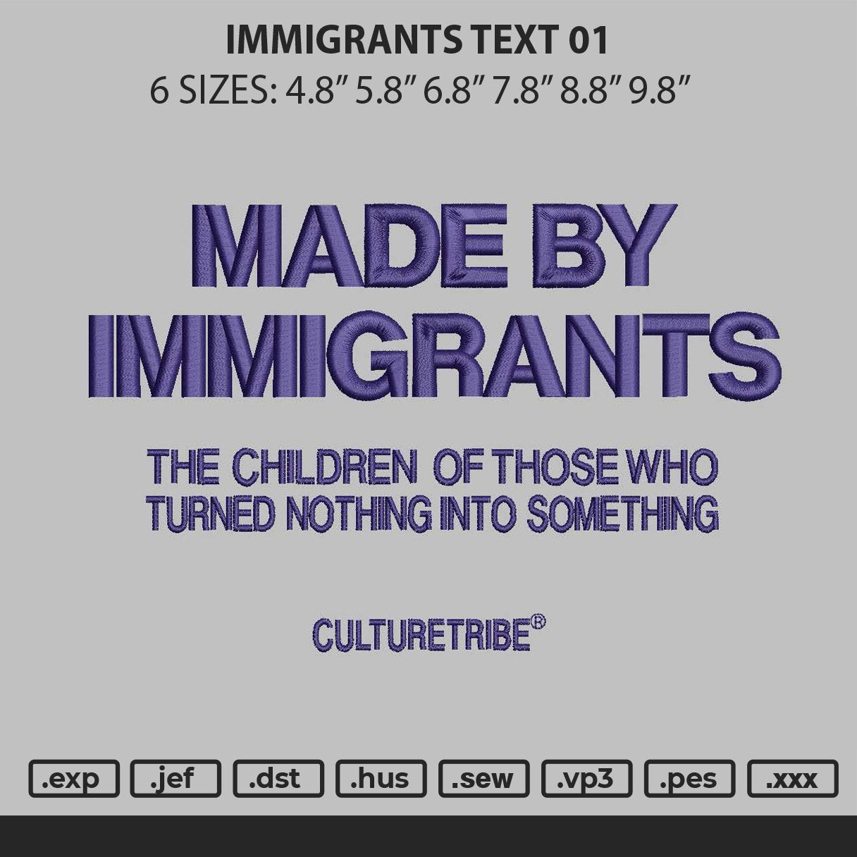 Immigrants Text Embroidery File 6 sizes