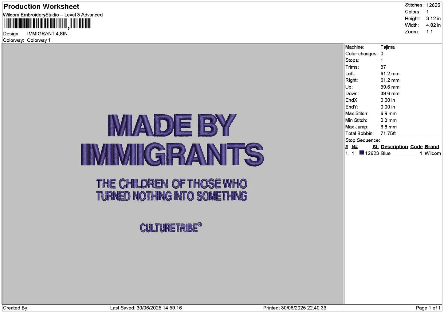 Immigrants Text Embroidery File 6 sizes