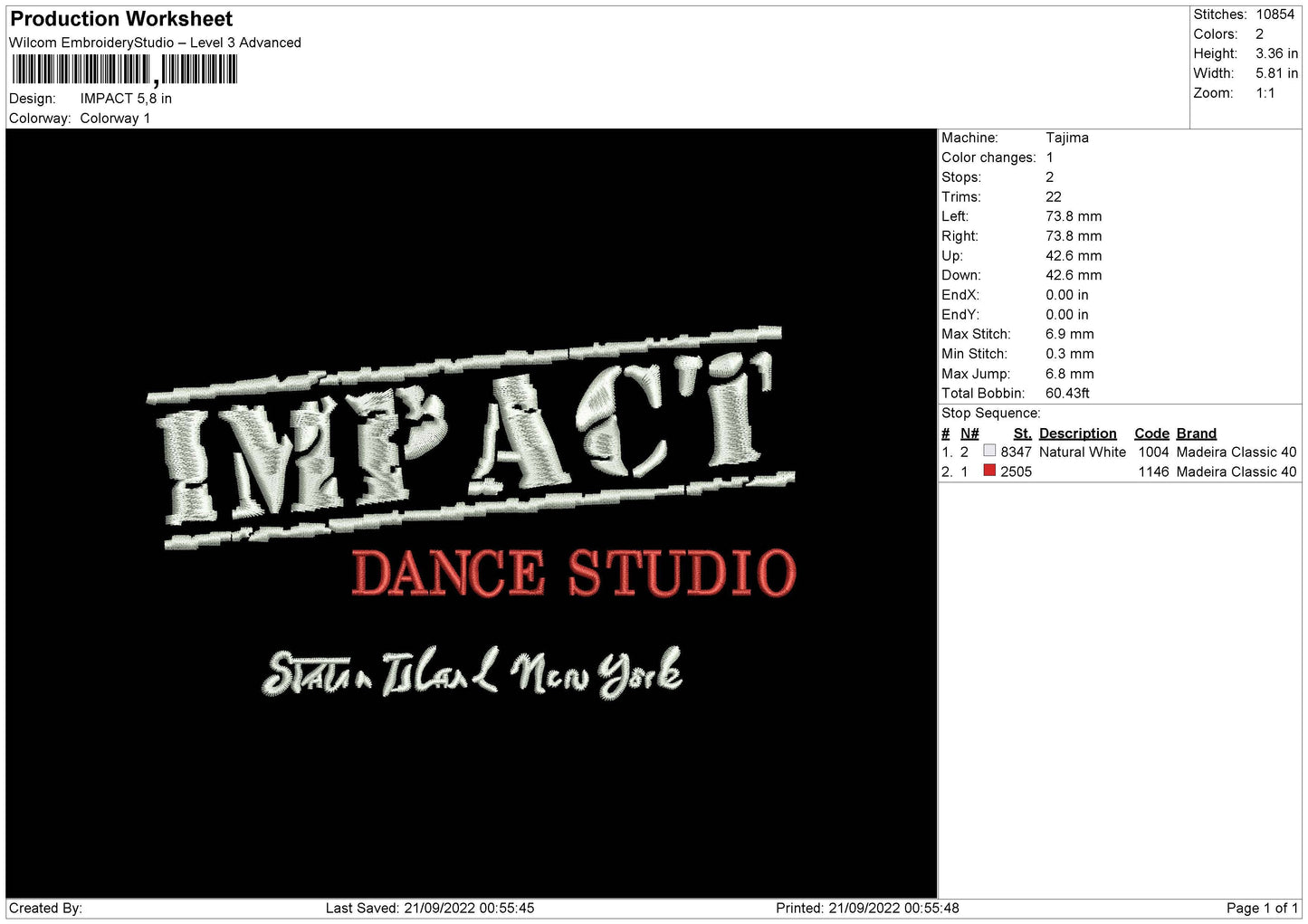 Impact Embroidery File 5 sizes