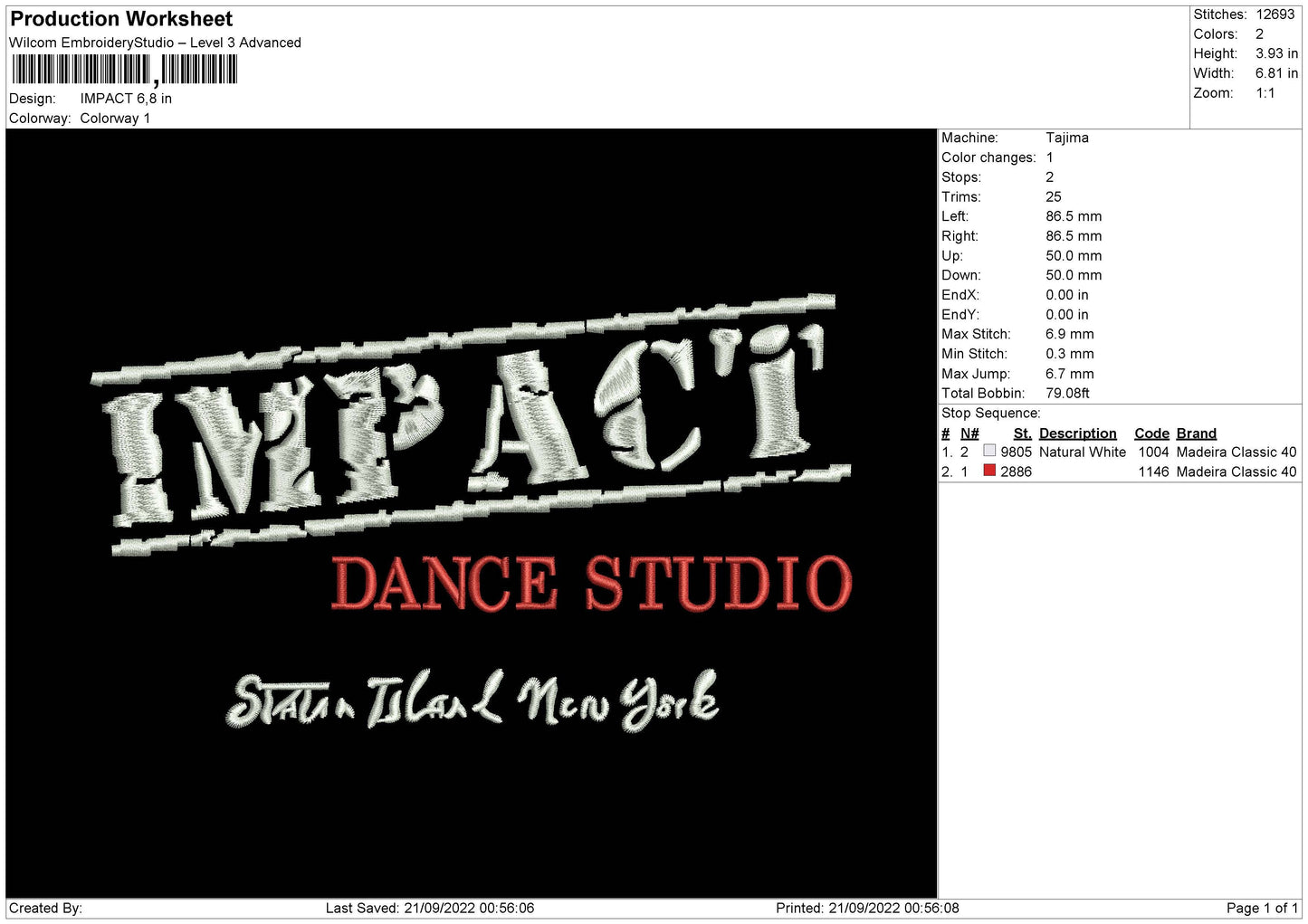 Impact Embroidery File 5 sizes