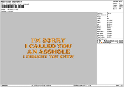 Sorrytext 014 Embroidery File 6 sizes