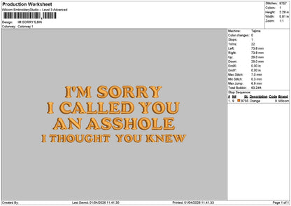 Sorrytext 014 Embroidery File 6 sizes
