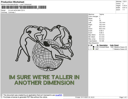 Im Sure We're Taller Text Embroidery File 4 size
