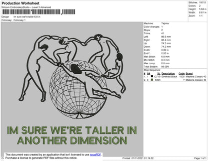 Im Sure We're Taller Text Embroidery File 4 size