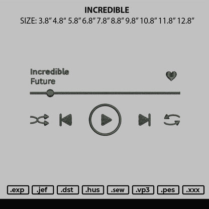 Incredibel F Embroidery File 6 sizes