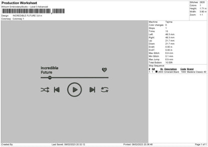 Incredibel F Embroidery File 6 sizes