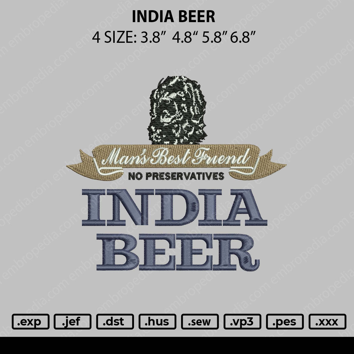India Beer Embroidery File 4 size