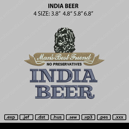India Beer Embroidery File 4 size