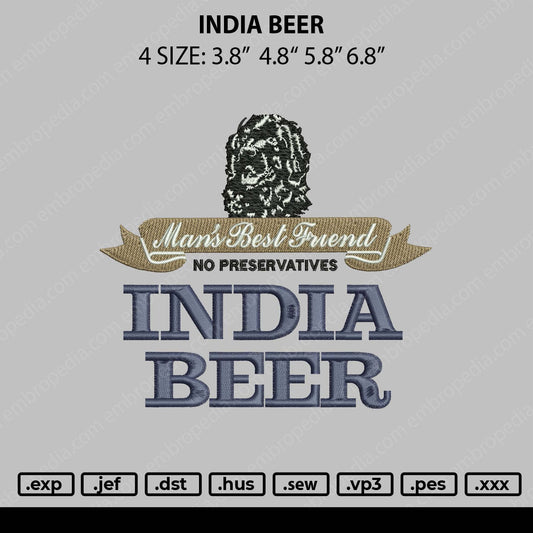 India Beer Embroidery File 4 size