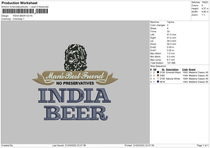 India Beer Embroidery File 4 size