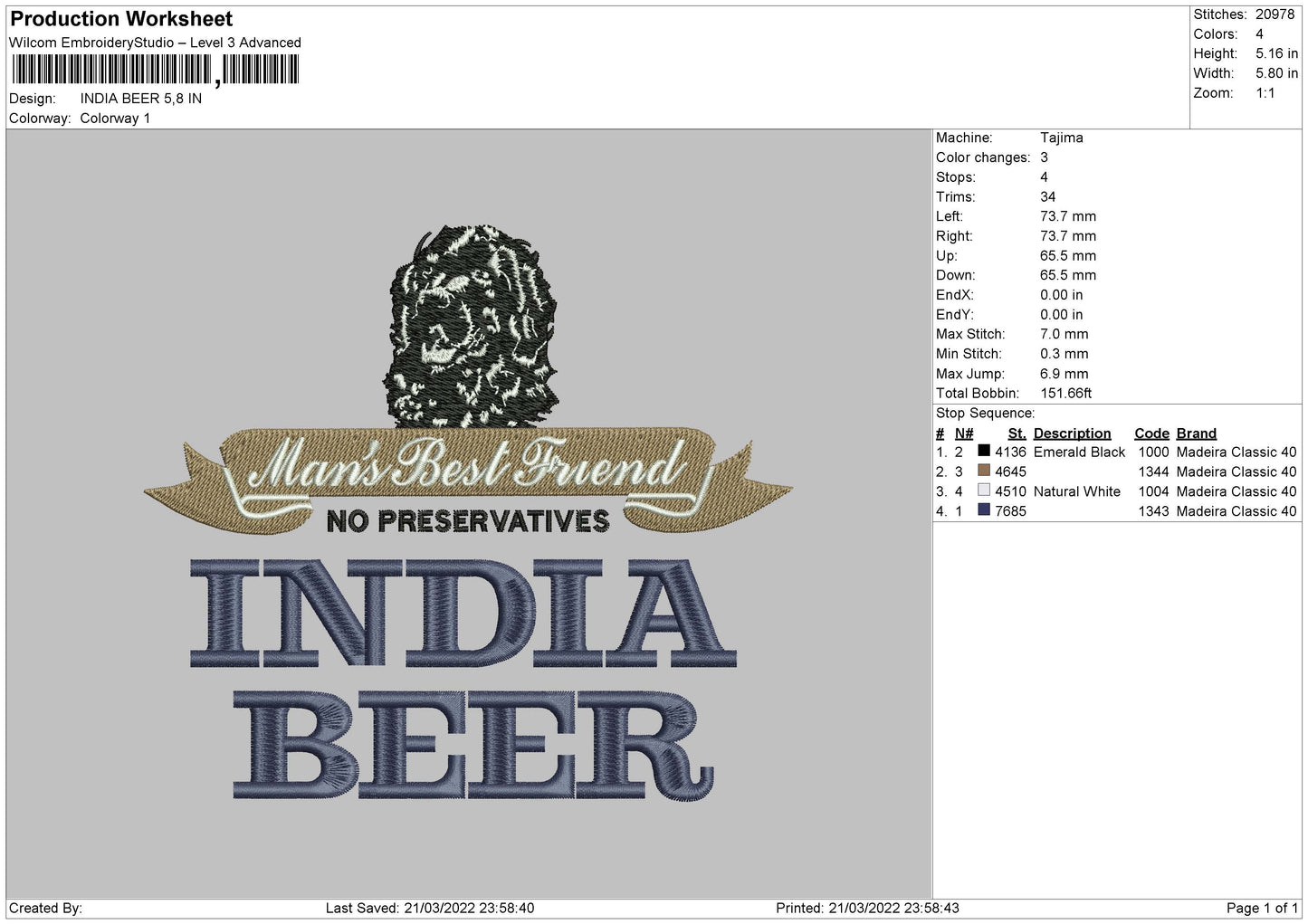 India Beer Embroidery File 4 size