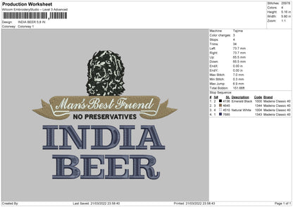 India Beer Embroidery File 4 size