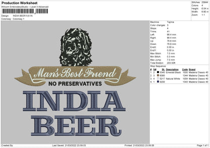 India Beer Embroidery File 4 size