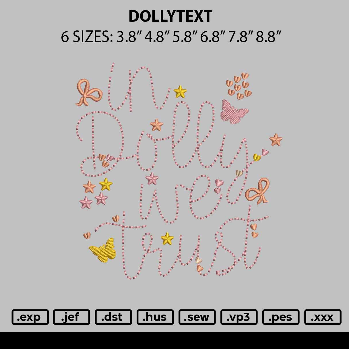 Dollytext Embroidery File 6 sizes
