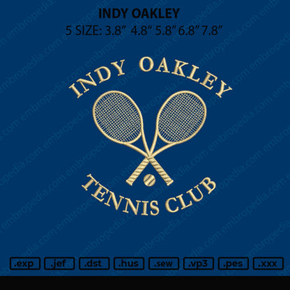 Indy Oakley Embroidery File 5 sizes