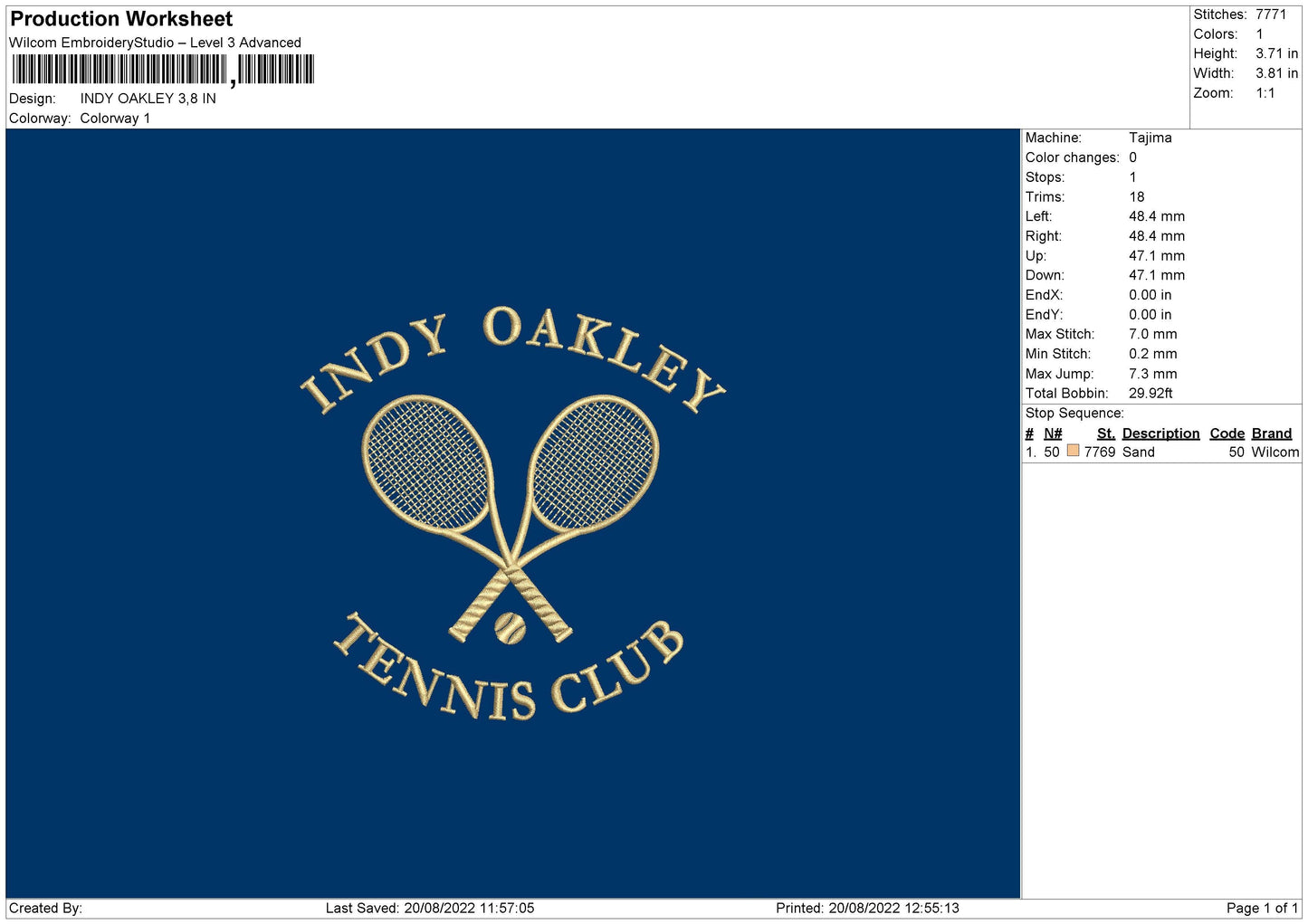 Indy Oakley Embroidery File 5 sizes