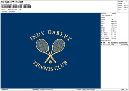Indy Oakley Embroidery File 5 sizes