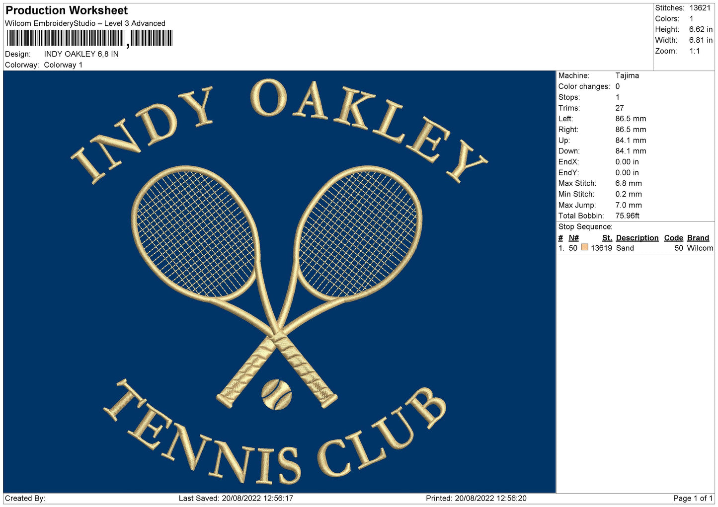 Indy Oakley Embroidery File 5 sizes