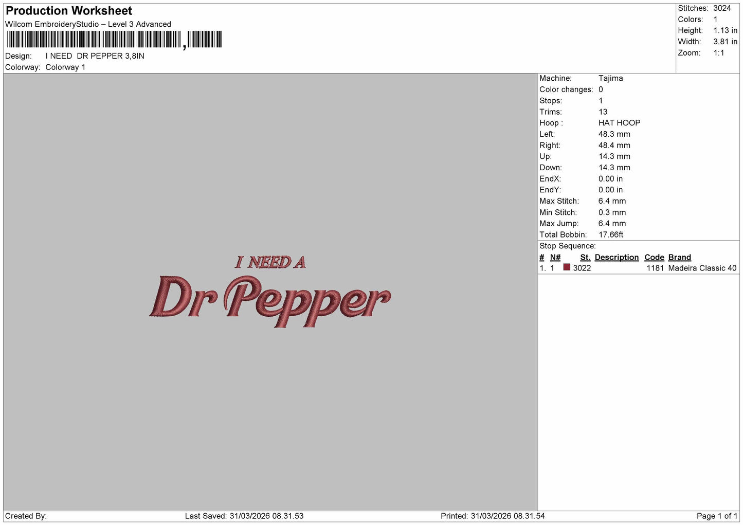 I need Dr. Pepper Embroidery File 2 Design multiple size