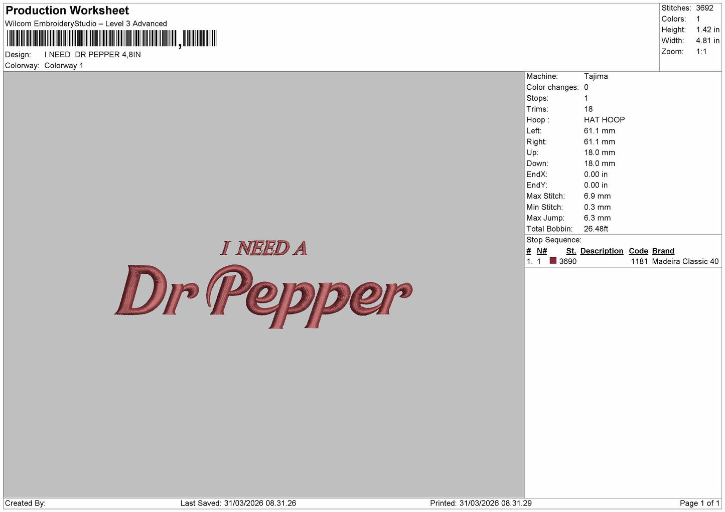 I need Dr. Pepper Embroidery File 2 Design multiple size