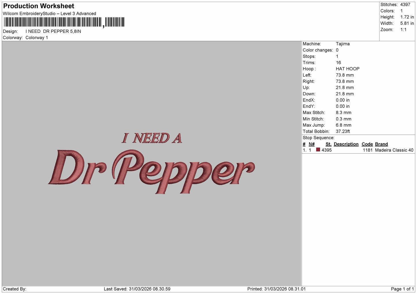 I need Dr. Pepper Embroidery File 2 Design multiple size