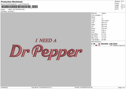 I need Dr. Pepper Embroidery File 2 Design multiple size