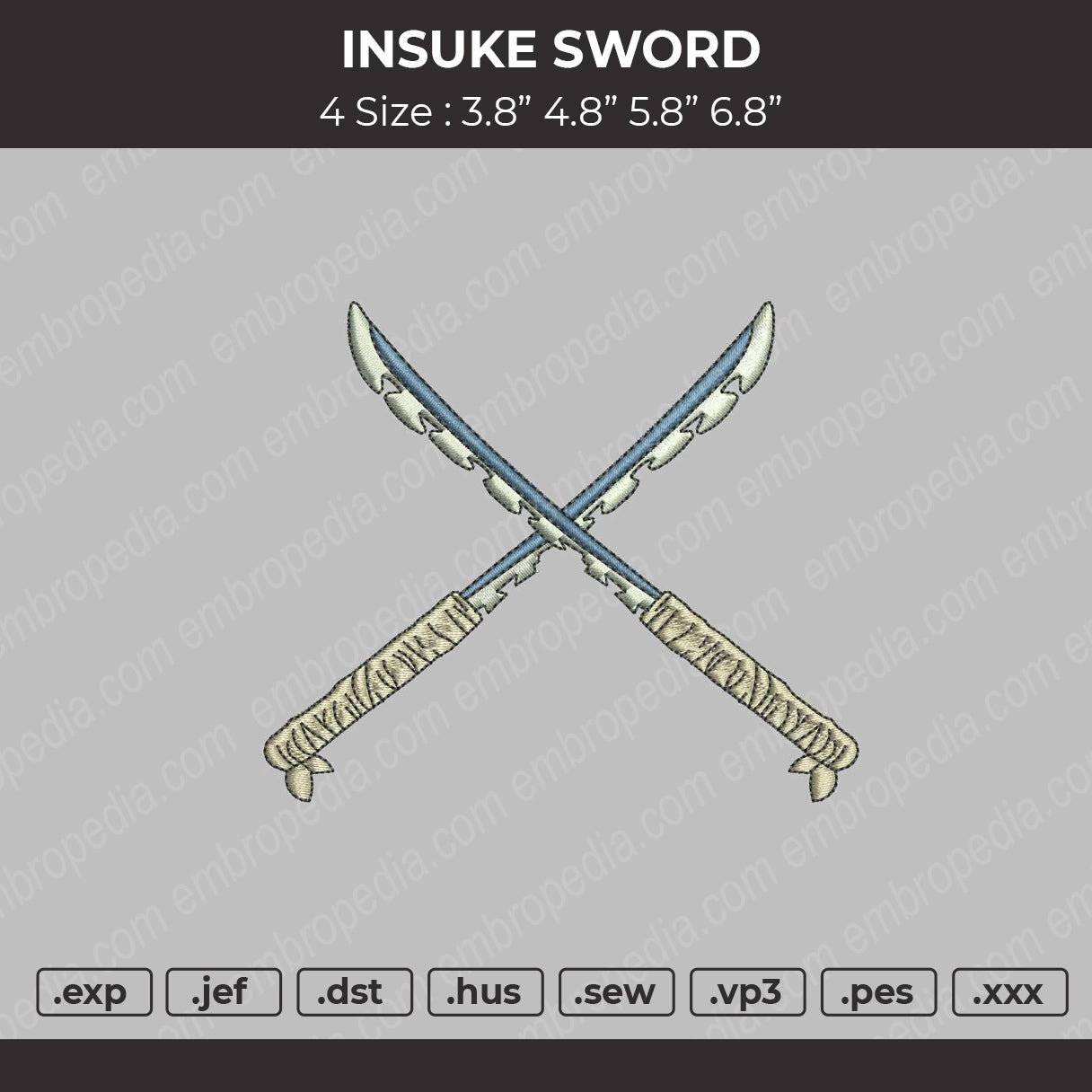 Insuke Sword Embroidery File 4 size