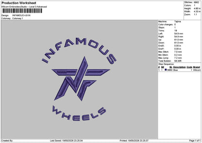Infamoustext Embroidery Machine Design File 6 sizes
