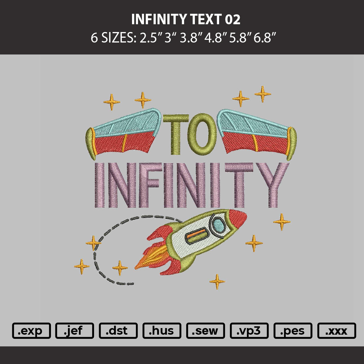 Infinity Text 02 Embroidery Machine Design File 6 sizes
