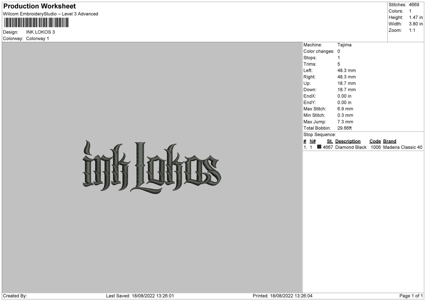 Ink Lokos Embroidery File 6 sizes